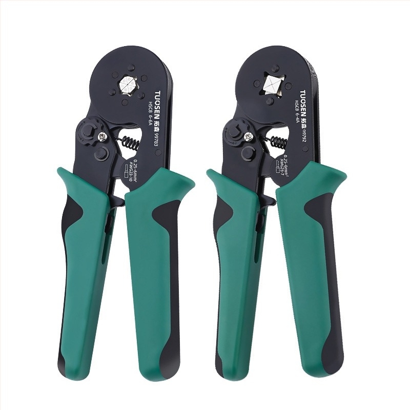 Clește crimpare pentru terminale tubulare, cablu cu formă de ac, mecanism de ratchet cu auto-revenire, oțel cu carbon înalt, greutate 0.58