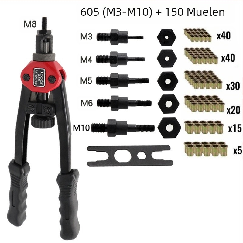 Unealtă manuală cu două mâini pentru montaj rivet nut, M3–M10, 6 capete, oțel special, Sea Flying Shark