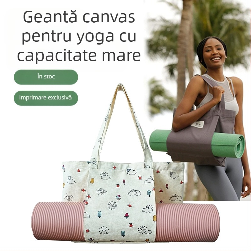 Geantă tote din pânză pentru depozitarea covorului de yoga, imprimare digitală, branding personalizabil, 260 g, logo inclus
