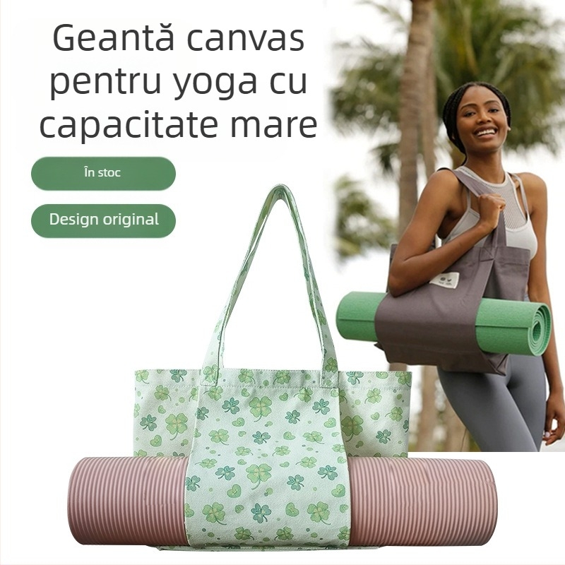 Geantă tote din pânză pentru depozitarea covorului de yoga, imprimare digitală, branding personalizabil, 260 g, logo inclus