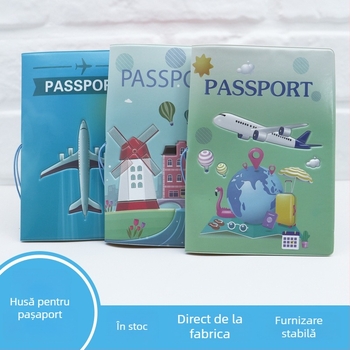 Husă pentru pașaport și ID – corp PVC, căptușeală din piele sintetică, model peisaj, neutru pentru ambele sexe, utilizare zilnică