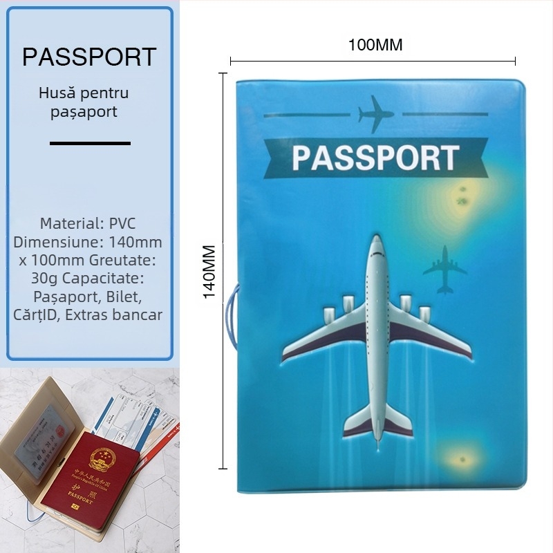 Husă pentru pașaport și ID – corp PVC, căptușeală din piele sintetică, model peisaj, neutru pentru ambele sexe, utilizare zilnică