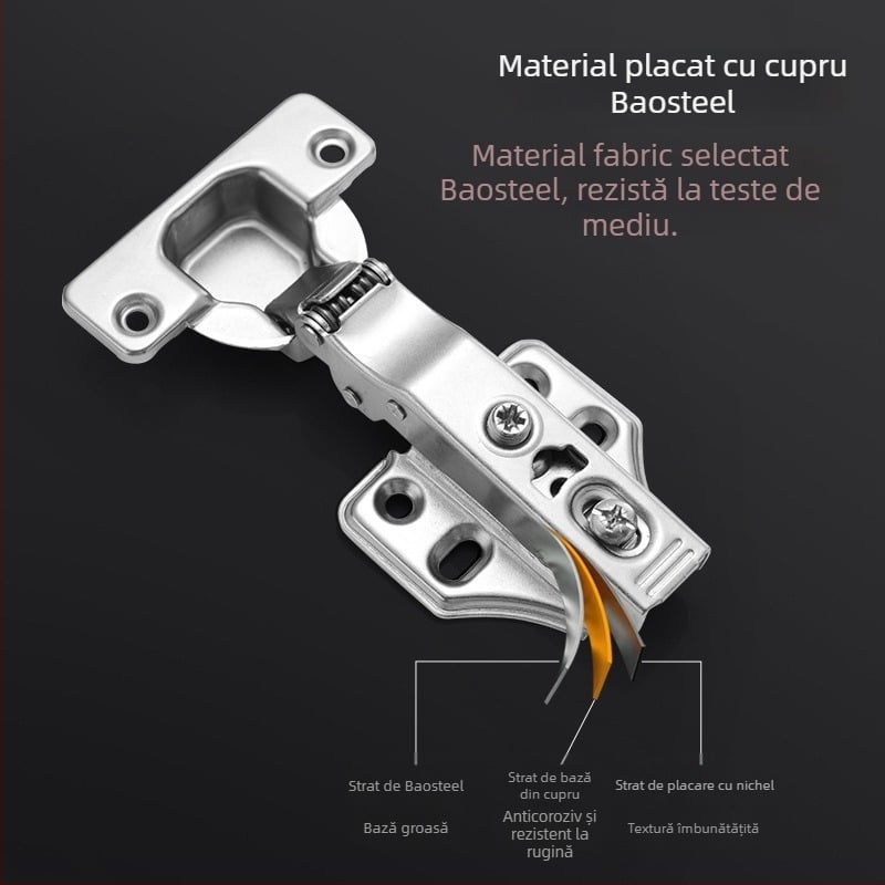 Balama cu amortizare în două etape pentru ușile de dulap și garderobă, Baosteel hemp fabric, finisaj electroplacat