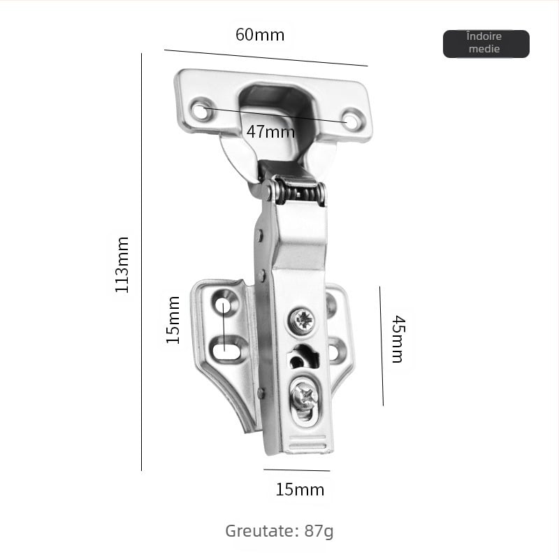 Balama cu amortizare în două etape pentru ușile de dulap și garderobă, Baosteel hemp fabric, finisaj electroplacat