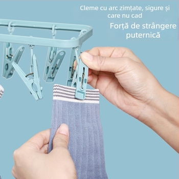 Uscător de haine pliabil, portabil, cu mai multe cleme pentru șosete