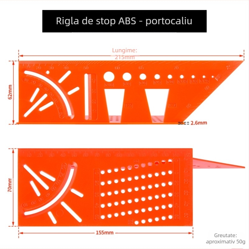 Rigla unghiulară din aliaj de aluminiu (Brand: Onkel.J; Material: aliaj de aluminiu; Tip măsurare: riglă unghiulară)