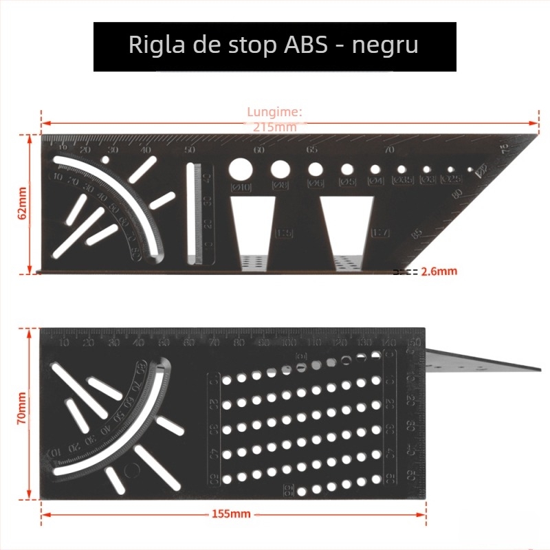 Rigla unghiulară din aliaj de aluminiu (Brand: Onkel.J; Material: aliaj de aluminiu; Tip măsurare: riglă unghiulară)