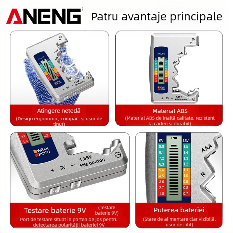 ANENG tester de baterii în format card, cu afișaj LCD pentru tensiune