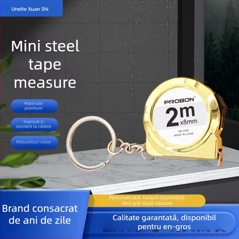 Ruletă metalică în formă de melc, cu breloc și pandantiv pentru mașină — Black Stone, lățimea benzii 8 mm