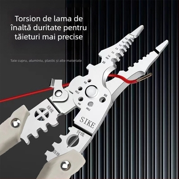 Clește electrician multifuncțional pentru dezizolarea cablurilor, tăierea și crimparea, cu vârf tip, clasa industrială, greutate 0,185