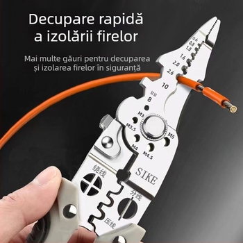 Clește electrician multifuncțional pentru dezizolarea cablurilor, tăierea și crimparea, cu vârf tip, clasa industrială, greutate 0,185