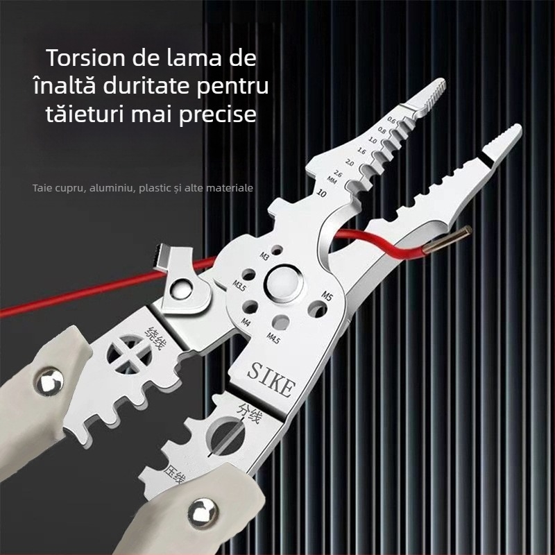 Clește electrician multifuncțional pentru dezizolarea cablurilor, tăierea și crimparea, cu vârf tip, clasa industrială, greutate 0,185