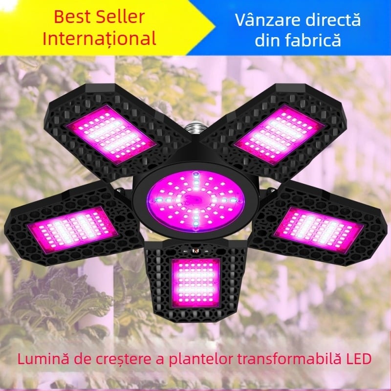 Lampă LED pentru plante cu spectru roșu-albastru, design pliabil, 216/252/288 LEDuri, tensiune de intrare AC100-277V, carcasă ABS+PC, greutate 295 g