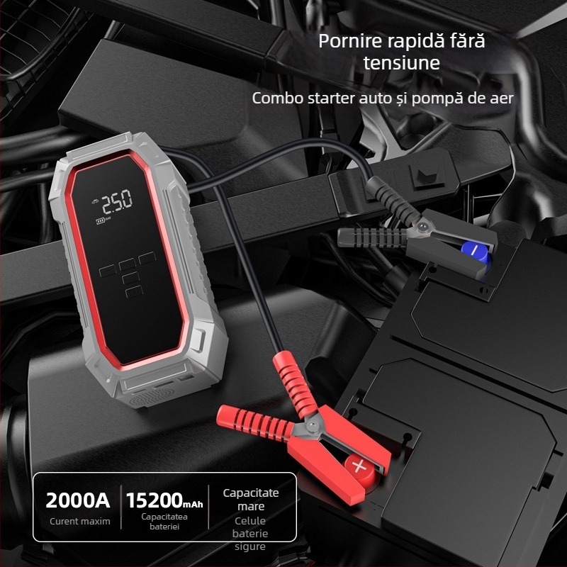 Pompa portabilă pentru pneuri auto – cilindru unic (14.8V, 80W, 25 L/min, >20 min funcționare)