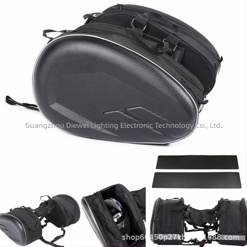 Geantă laterală pentru motocicletă – material PU, capacitate 36–58 L, model Y-MC006-2, cu husă de ploaie inclusă