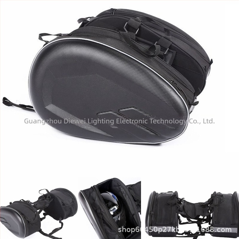 Geantă laterală pentru motocicletă – material PU, capacitate 36–58 L, model Y-MC006-2, cu husă de ploaie inclusă