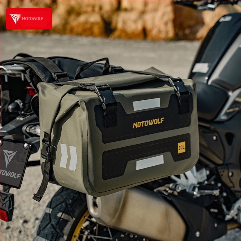 Geantă laterală pentru motocicletă, impermeabilă, cu eliberare rapidă, capacitate mare, stil Knight Pack, material 500D PVC, Mordo Wolf/MOTOWOLF