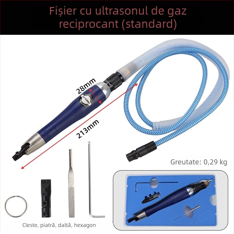 Mașină pneumatică de polisare a matrițelor cu fișier ultrasonic, șlefuire reciprocă, 35000 rpm, intrare aer 1/4", 6 bar, 0,5 kg