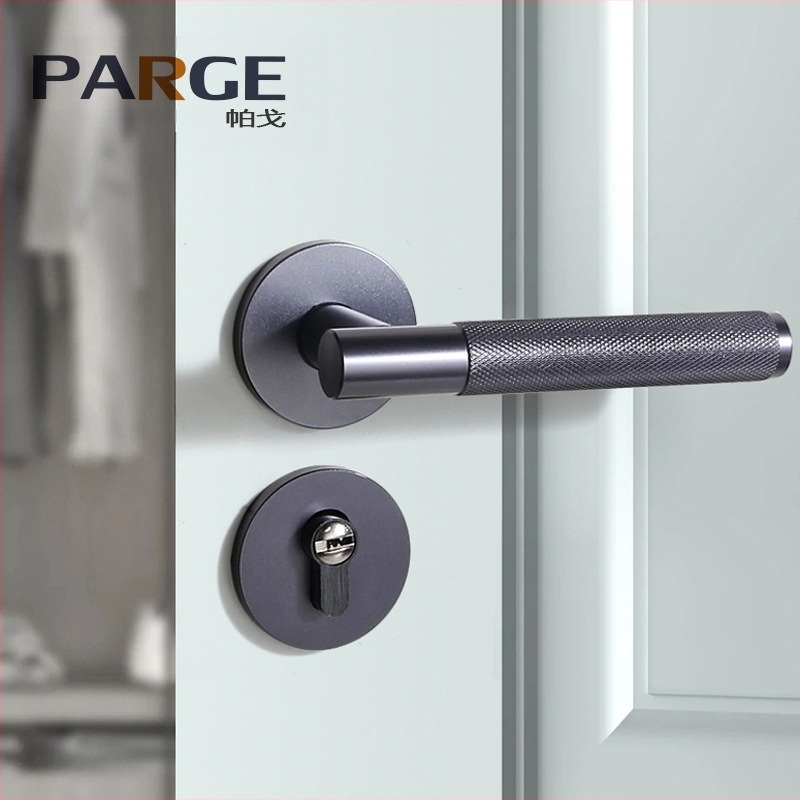 Mâner ușă interior cu încuietoare pentru ușă din lemn, model F01-A05, material oxid de aluminiu, stil modern minimalist, personalizare disponibilă