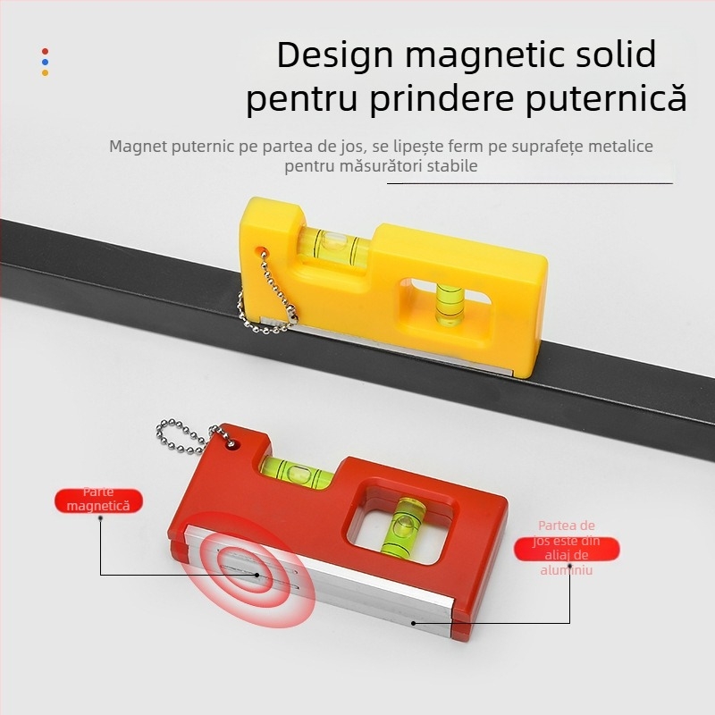 Nivel magnetic mini cu lanț de agățare și bulă de nivel pentru întreținere casnică (Magnet; Lanț de agățare; Bulă de nivel)