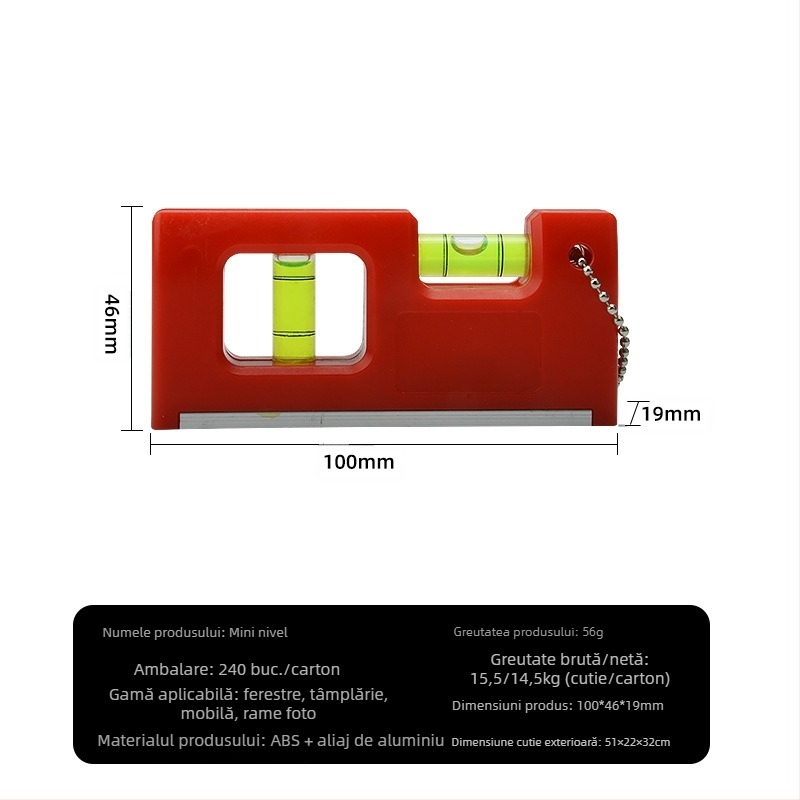 Nivel magnetic mini cu lanț de agățare și bulă de nivel pentru întreținere casnică (Magnet; Lanț de agățare; Bulă de nivel)