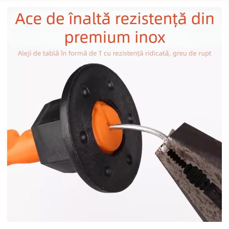 Sistem de nivelare a plăcilor cu ac de oțel înlocuibil, știft T și clips reutilizabil