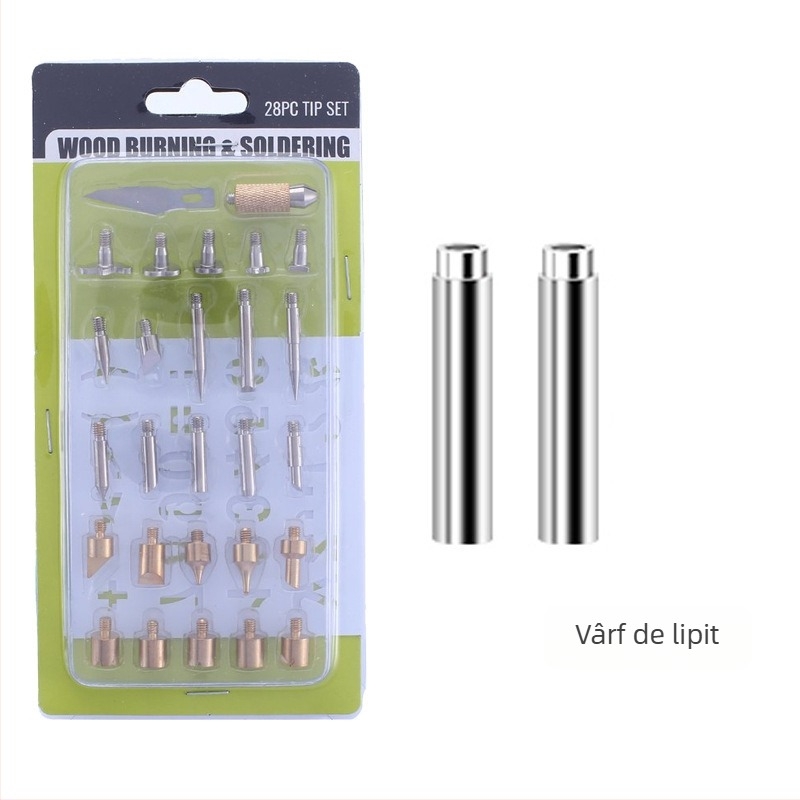 Set de 28 vârfuri pentru pyrographie, pentru fier de lipit electric, mâner din plastic, 110V