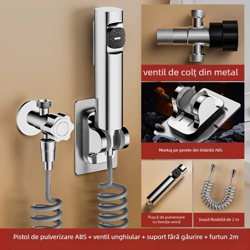 Suport din oțel inoxidabil pentru pistolul de spălat al toaletei – montaj în perete, fără găuri, cârlig de agățare, diametru gaură 4 mm, model J-WYJ, presiune de lucru 1 MPa