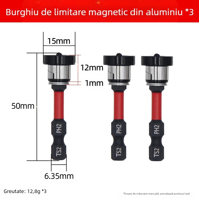 Cap de poziționare pentru gips-carton, reglabil, cu inel magnetic, din oțel S2, pentru șuruburi Philips în tâmplărie