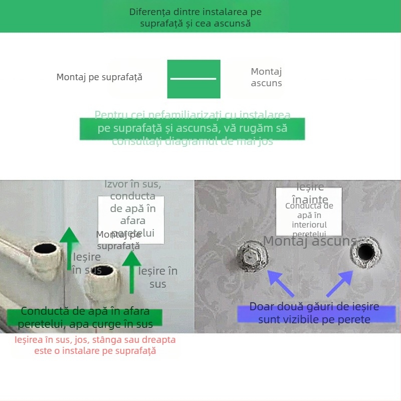 Amestecător în perete cu control dublu pentru apă caldă și rece, cu corp din cupru, instalare ascunsă — Model QJD-XBD; presiune de lucru 0,6 MPa; temperatura apei calde până la 90°C.