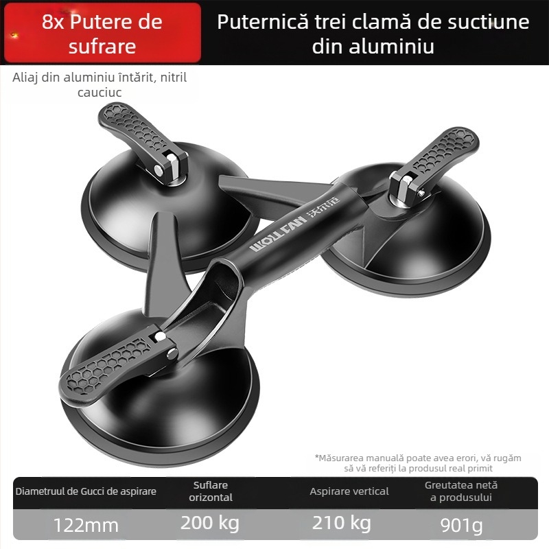 Cuplă vid din aliaj de aluminiu pentru sticlă, cu opțiuni 1/2/3 gheare pentru manipularea plăcilor ceramice – construcție robustă, aspirație puternică