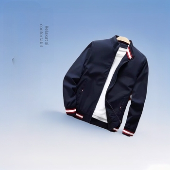 Jachetă bărbătească cu croială lejeră, buzunare laterale, fermoar frontal, poliester, pentru toate anotimpurile