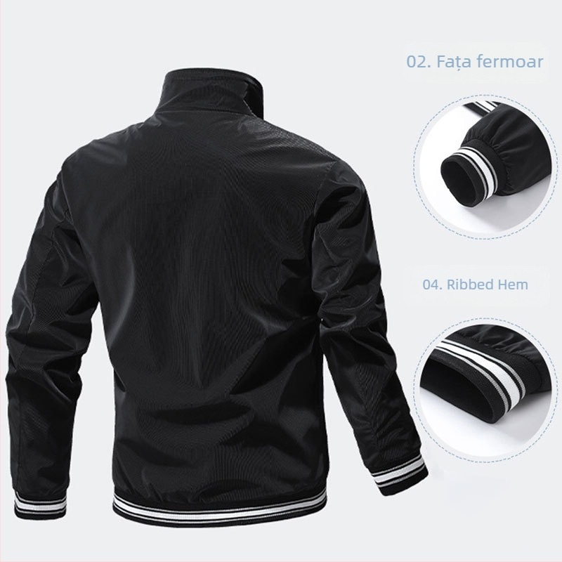 Geacă bărbătească primăvară-toamnă, guler înalt și fermoar, stil business casual, din poliester, căptușeală poliesterică