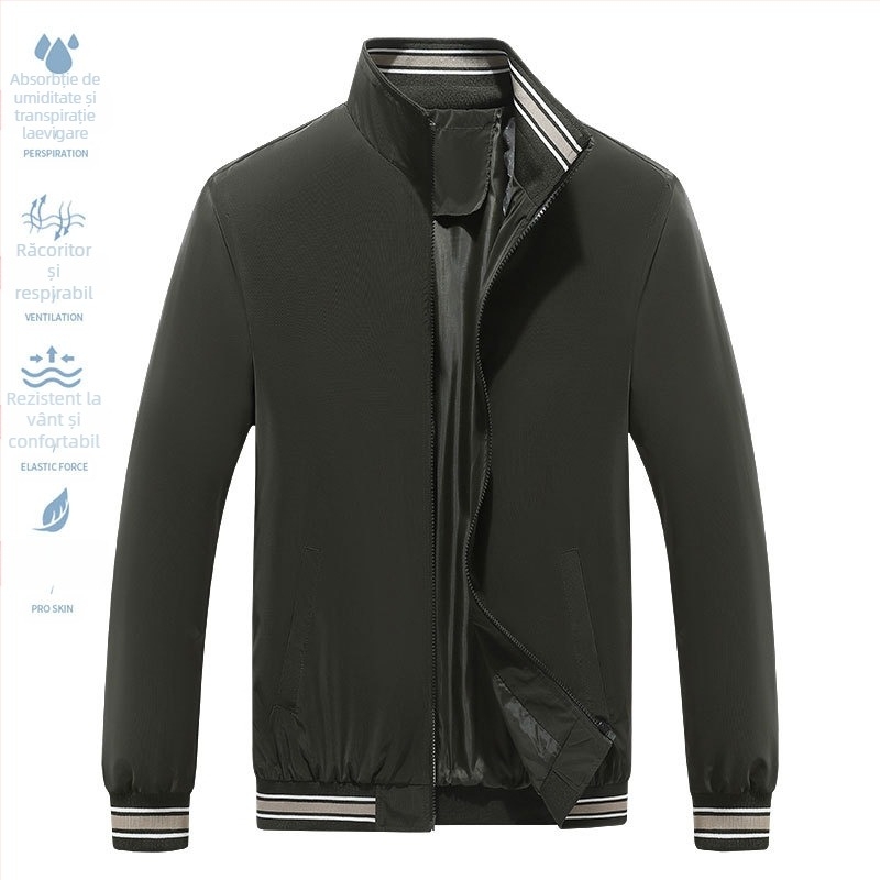 Geacă bărbătească primăvară-toamnă, guler înalt și fermoar, stil business casual, din poliester, căptușeală poliesterică