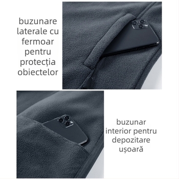 Geacă cardigan din fleece pentru bărbați, material polar fleece, căptușeală poliester, potrivită pentru iarnă, primăvară și toamnă, fără glugă (Stil: Cardigan; Material: polar fleece; Căptușeală: poliester; Sezoane: iarnă, primăvară, toamnă; Glugă: nu)
