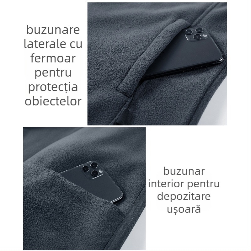 Geacă cardigan din fleece pentru bărbați, material polar fleece, căptușeală poliester, potrivită pentru iarnă, primăvară și toamnă, fără glugă (Stil: Cardigan; Material: polar fleece; Căptușeală: poliester; Sezoane: iarnă, primăvară, toamnă; Glugă: nu)