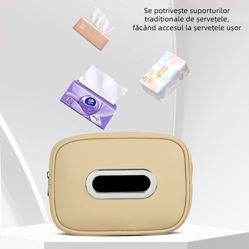 Cutiță de șervețele auto cu curea, piele; Car Sail Family; potrivită pentru cotieră și panoul din spate; personalizare disponibilă