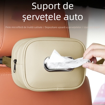 Cutiță de șervețele auto cu curea, piele; Car Sail Family; potrivită pentru cotieră și panoul din spate; personalizare disponibilă