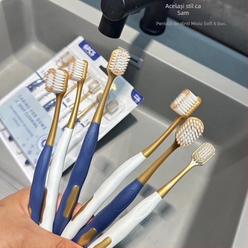 Periuță de dinți manuală, set de 6, cap lat, peri moi, curățare profundă