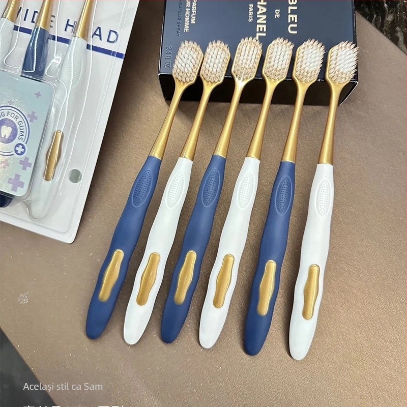 Periuță de dinți manuală, set de 6, cap lat, peri moi, curățare profundă