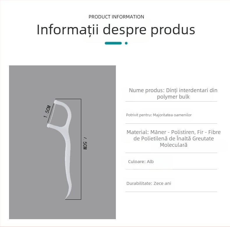 Băț de ață dentară din polimer, de unică folosință, peste 300 de bucăți, cutie cu 30 de pachete