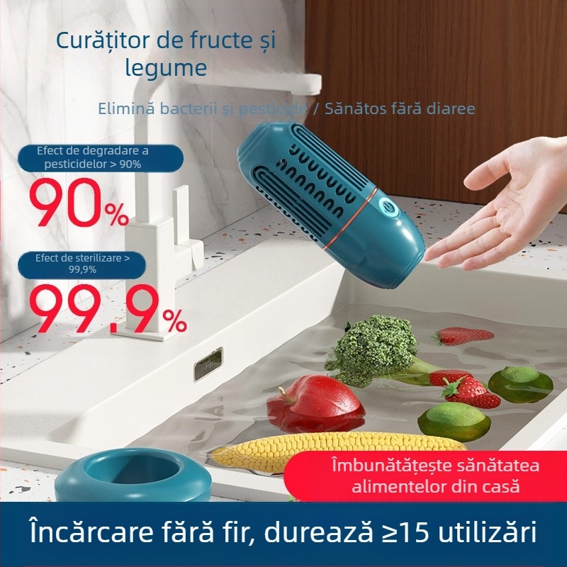 XY-006 Purificator portabil pentru curățare de fructe și legume, detoxifiere, control mecanic, până la 4 L, 5V, 8W, 50 Hz, pentru fructe, legume, carne și fructe de mare