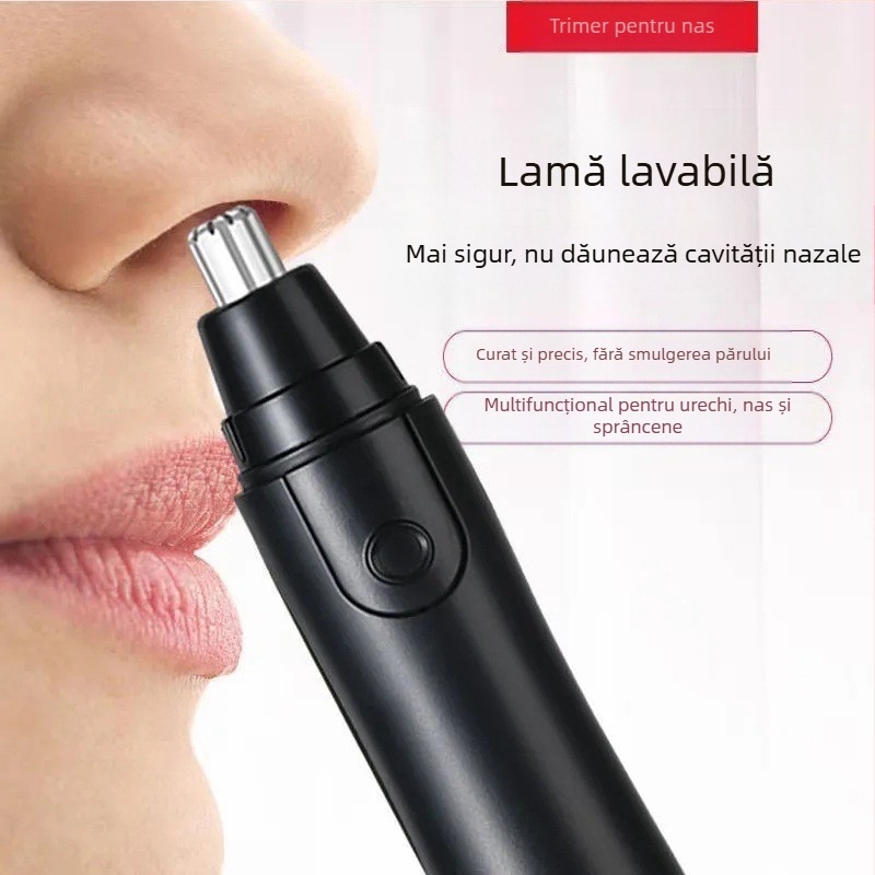Trimmer electric pentru păr din nas și sprâncene - corp din ABS, alimentare cu baterie, cap de tăiere demontabil și lavabil, fără baterie încorporată