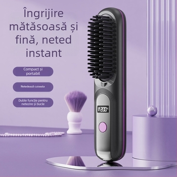 Pieptene fără fir pentru îndreptarea părului, LCD, 4 niveluri de temperatură, 35W, 4000mAh, pentru păr ud și uscat
