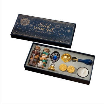 Set ștampile de ceară vintage, mâner cu pietre în stil european, cutie cadou pentru scrisori și postale, ștampile în forme neobișnuite