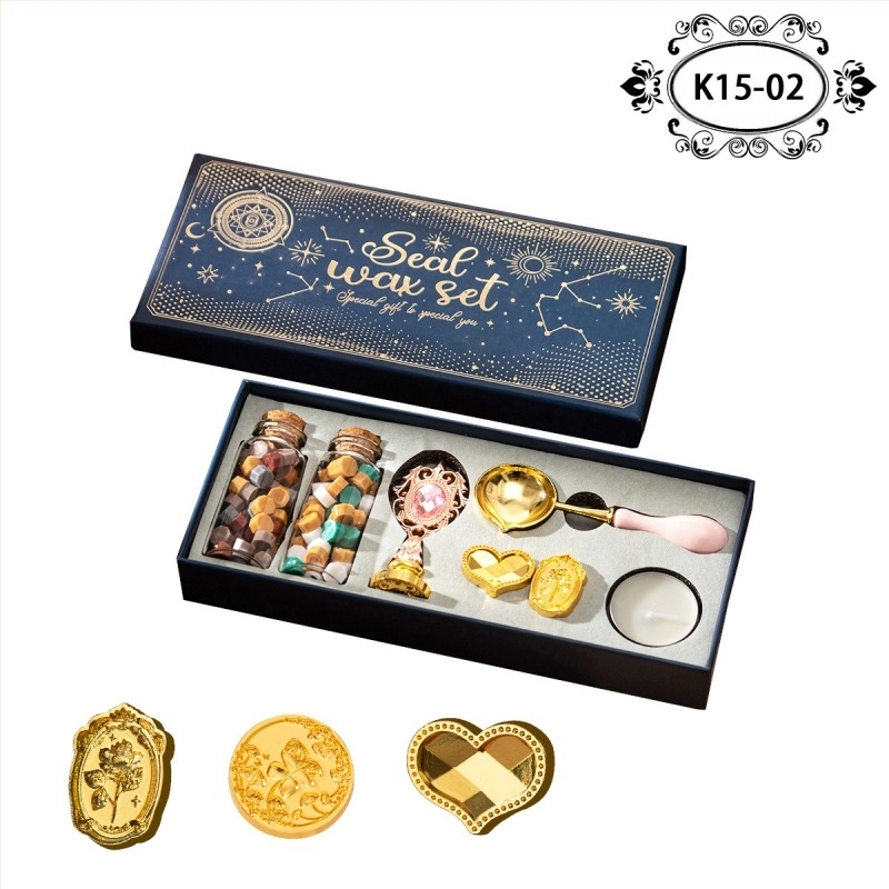Set ștampile de ceară vintage, mâner cu pietre în stil european, cutie cadou pentru scrisori și postale, ștampile în forme neobișnuite
