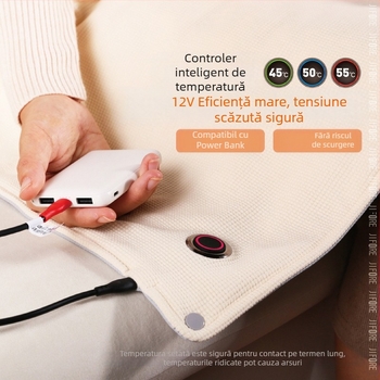 Cuvertură electrică HS05 cu încălzire din grafen, alimentare USB, control temperatură în trei trepte, fibră sintetică
