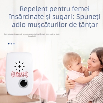 Repeller ultrasonic pentru țânțari și insecte - puternic, cu difuzoare duble și frecvențe duble, cu întrerupător, acoperire 360°, lampă de noapte