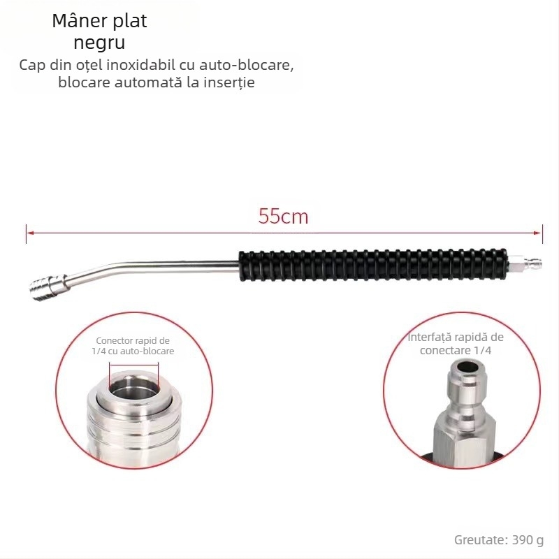 Pistol de spălat cu presiune înaltă pentru mașini, cap de duză din oțel inoxidabil 304 și mâner din plastic; pentru spălarea mașinilor; presiune 300; greutate 500 g