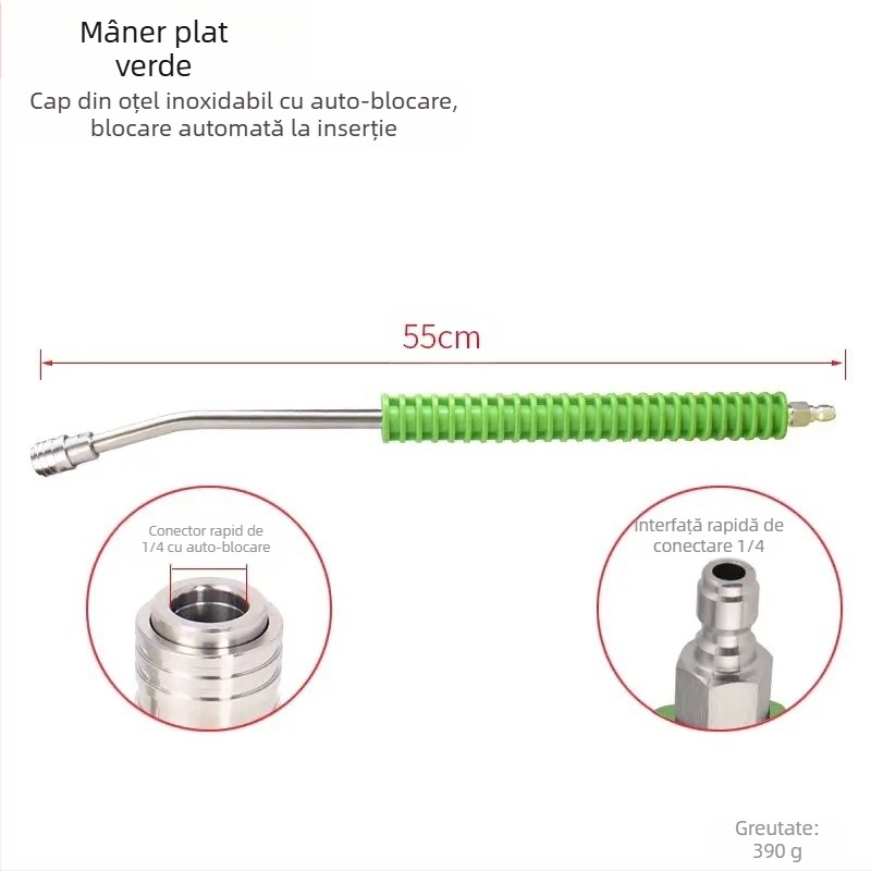 Pistol de spălat cu presiune înaltă pentru mașini, cap de duză din oțel inoxidabil 304 și mâner din plastic; pentru spălarea mașinilor; presiune 300; greutate 500 g